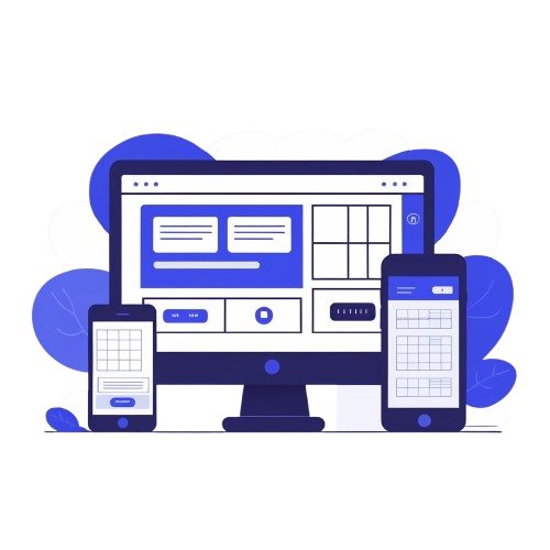 Illustration of a computer monitor, smartphone, and tablet with web pages on a white background