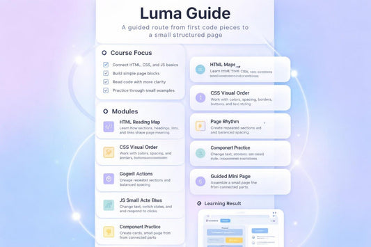 Luma Guide course outline with modules and topics on a gradient background